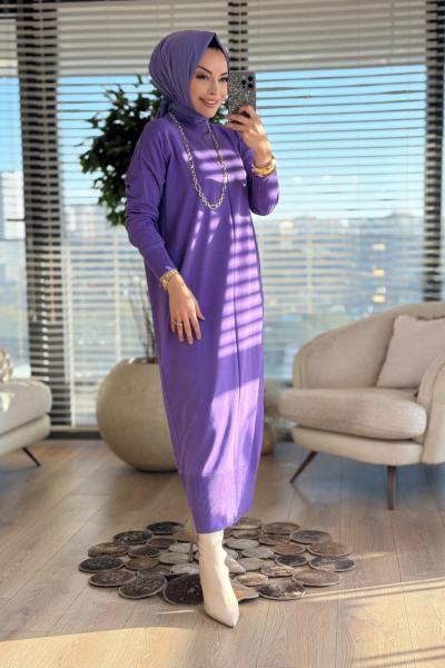 7017 Öpücük Yaka Vanezia Elbise Lila