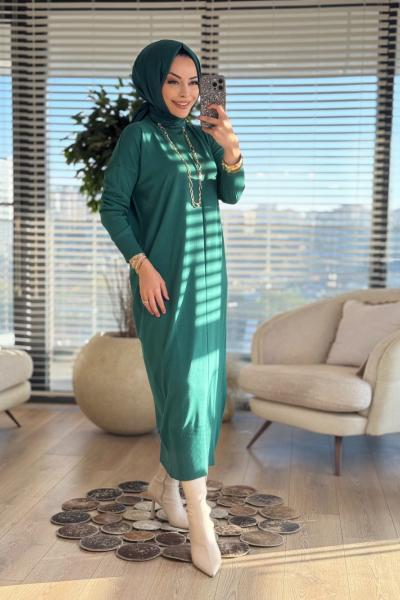 7017 Öpücük Yaka Vanezia Elbise Zümrüt