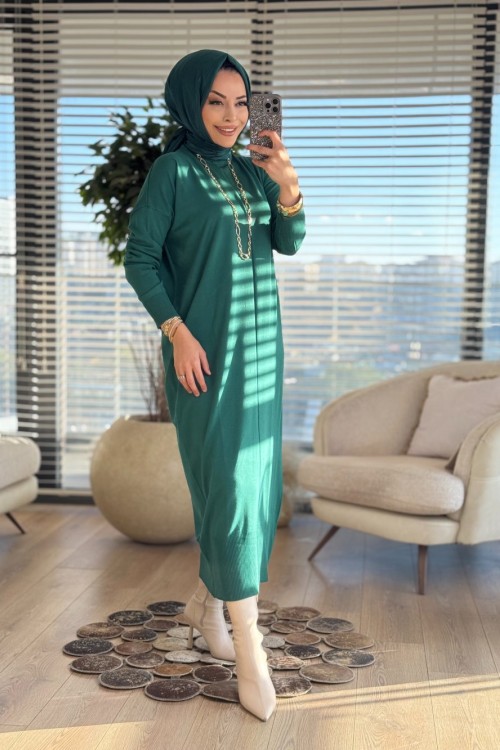7017 Öpücük Yaka Vanezia Elbise Zümrüt