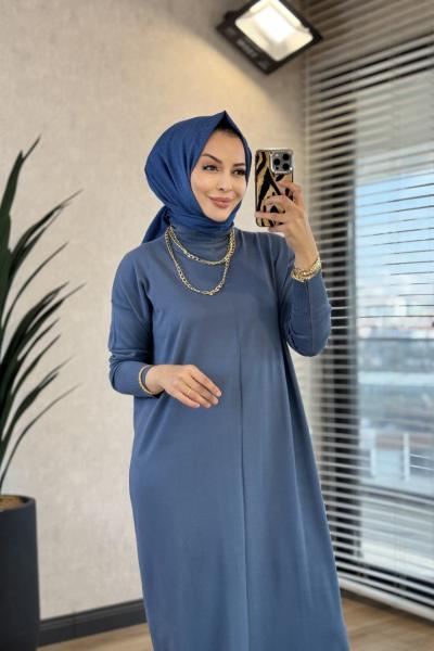 7017 Öpücük Yaka Vanezia Elbise İndigo