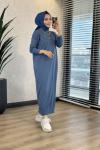 7017 Öpücük Yaka Vanezia Elbise İndigo