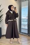 70170 Etek Ucu Dantelli Bomber Mont Kahve