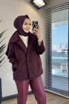 70179 Buklet Önü Düğmeli Kısa Kaban Bordo