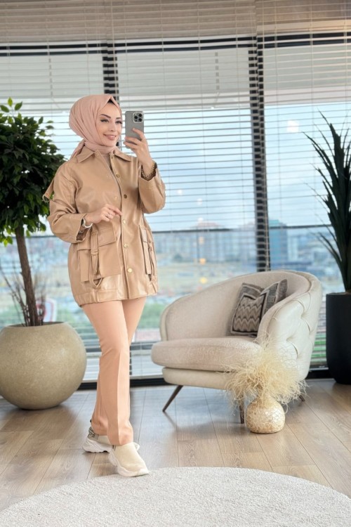 7021 Deri Ceket Bej