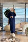 7025 Patı Fermuarlı Vanezia Elbise Lacivert