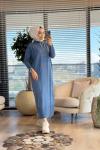 7025 Patı Fermuarlı Vanezia Elbise İndigo