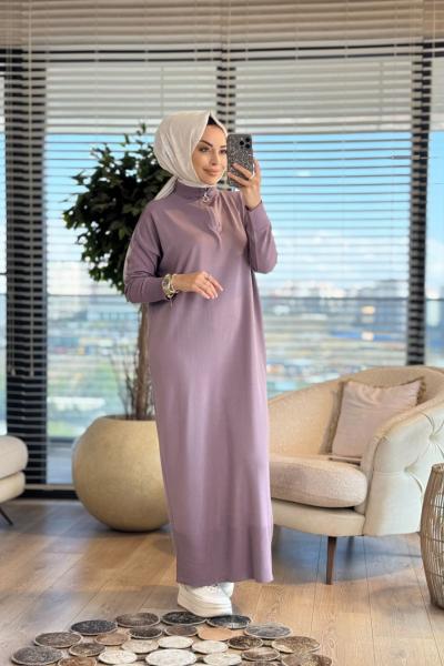 7025 Patı Fermuarlı Vanezia Elbise Gül