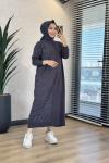 7029 Sol Taraf Zebra Desen Triko Elbise Antrasit