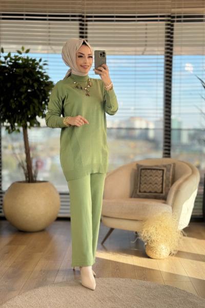 7039 Nergis Triko Pantolonlu Takım Yeşil
