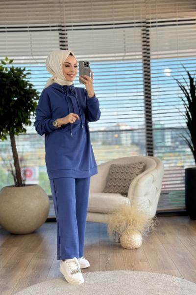 7056 Ön Parçalı Pat Fermuarlı Takım İndigo
