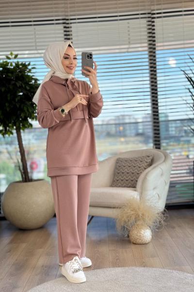 7056 Ön Parçalı Pat Fermuarlı Takım Kahve