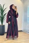 708 Desenli Abaya Siyah Bordo