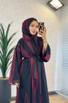 708 Desenli Abaya Siyah Bordo