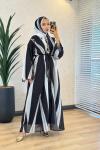 708 Desenli Abaya Siyah Gri