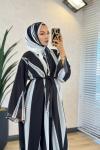 708 Desenli Abaya Siyah Gri