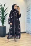 708 Desenli Abaya Siyah Pembe
