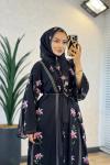 708 Desenli Abaya Siyah Pembe