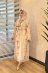 708 Desenli Abaya Bej