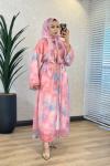 708 Desenli Abaya Pembe