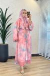 708 Desenli Abaya Pembe