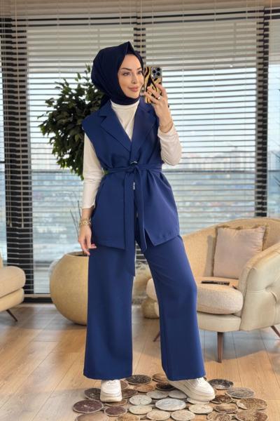 71050 Omuzları Fermuarlı Yelekli Takım Lacivert