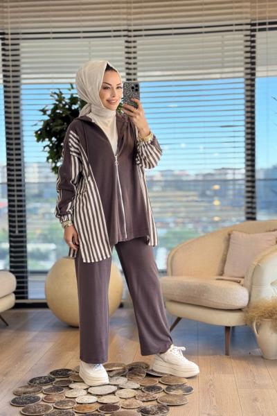 71081 Yanları Çizgili Takım Kahve