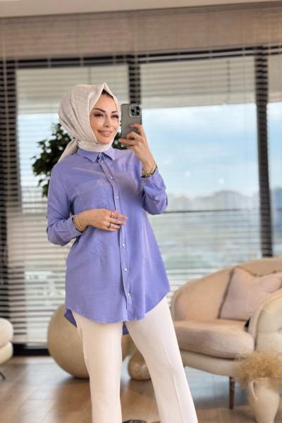 7127  Tencel Yıldız Nakışlı Tunik Lila