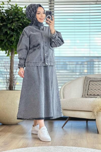 7128 Ön Cepli Etekli Kot Takım Antrasit