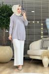 7144 Omuzları Yıldızlı Tencel Tunik Gri