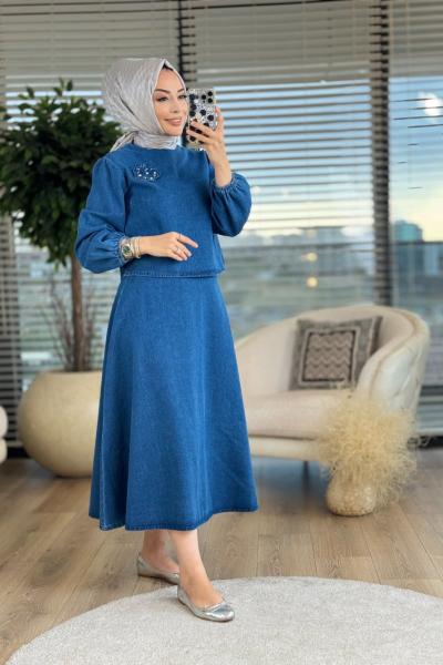 7173 Etekli Kot Takım Lacivert