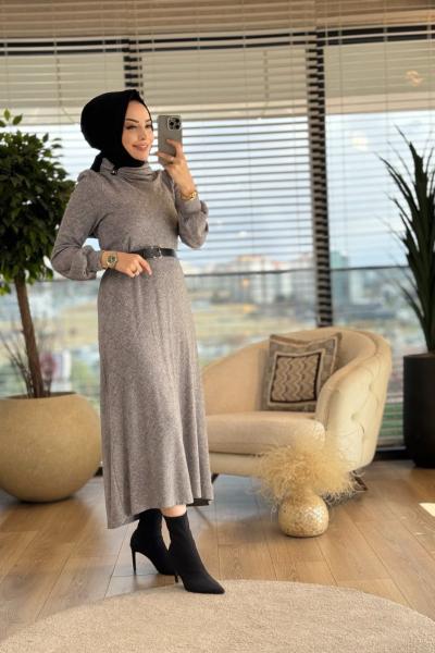 7187 Triko Kendinden Baklava Desen Elbise Antrasit