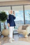 7196 Omuzları Pul Ve İnci İşli Tunik Lacivert