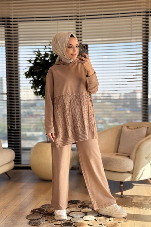 7222 İki İplik Saç Örgülü Takım Bej