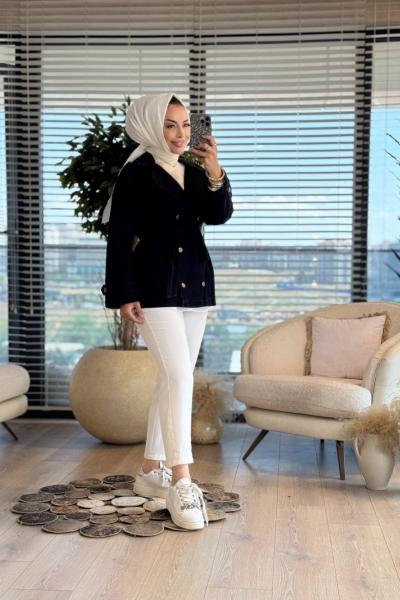 7228 Kot 6 Düğmeli Kol Manşetli Ceket Siyah