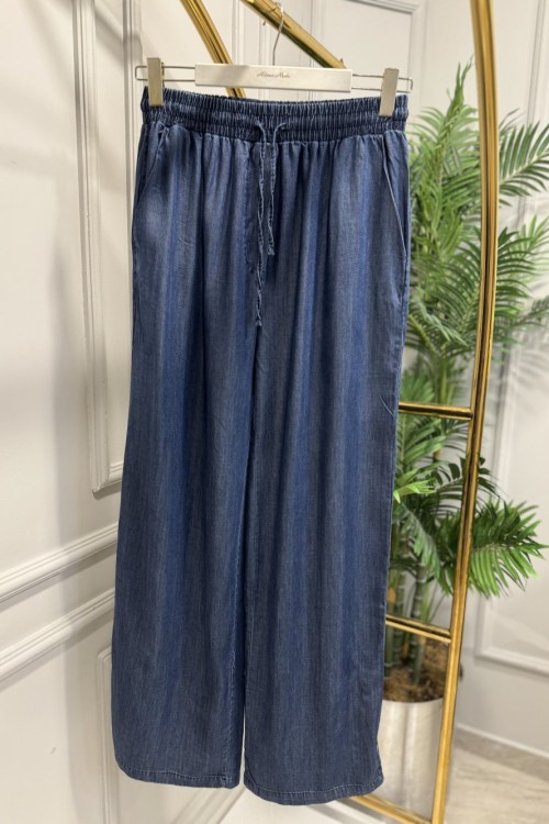 7240 Tencel Beli Lastikli Pantolon Koyu Mavi