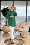 7248 Tencel Sağ Omuz İnci Çiçek İşlemeli Tunik Yeşil