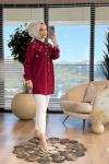 7250 Tencel Roba Kare Parçalı Gömlek Bordo