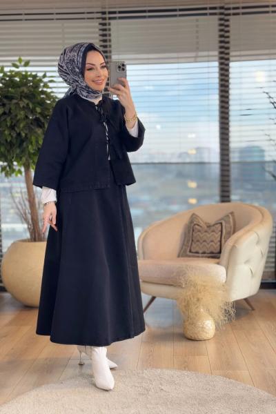 7254 Kot Ön Bağcıklı Etekli Takım Siyah
