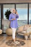 7259 Serpme Yelpaze Nakışlı Tencel Gömlek Lila