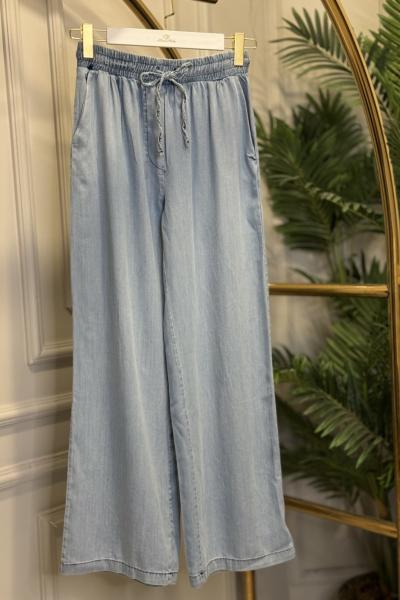 7271 Tencel Beli Bağcıklı Pantolon Açık Mavi