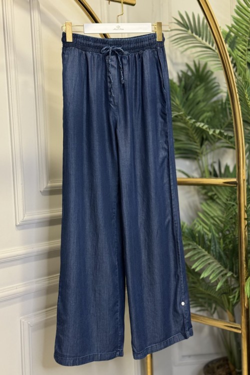 7271 Tencel Beli Bağcıklı Pantolon Koyu Mavi