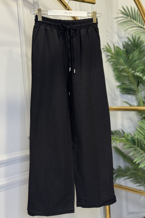 7272 Beli Lastikli Bol Paça Pantolon Siyah