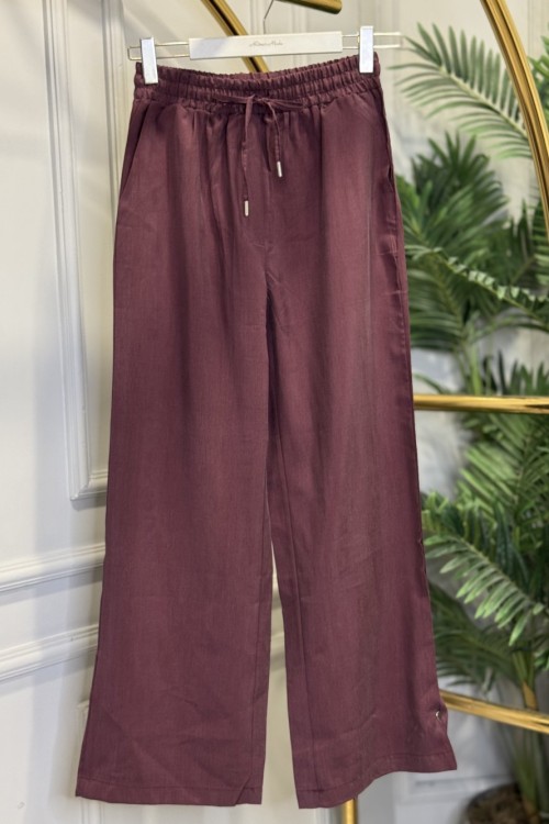 7272 Beli Lastikli Bol Paça Pantolon Bordo