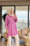 7314 Tencel Cebi Nakışlı Gömlek Pembe