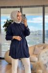 7322 Tencel Ön Pileli Gömlek Lacivert