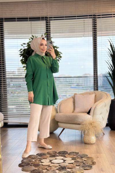 7351 Tencel Gömlek Yeşil