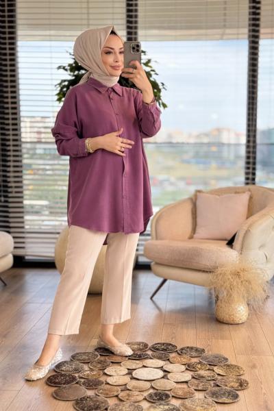 7351 Tencel Gömlek Mürdüm