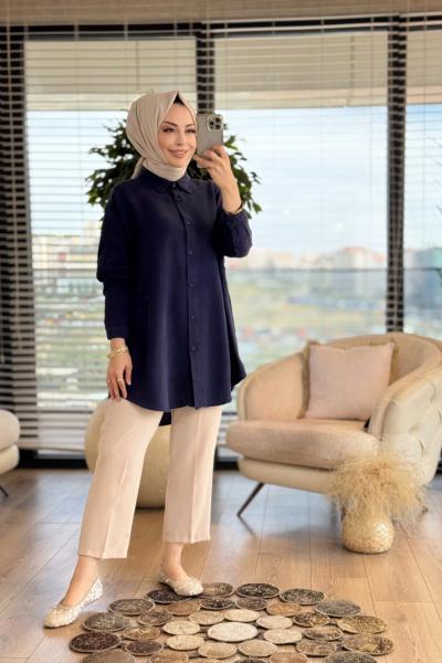 7351 Tencel Gömlek Koyu Lacivert