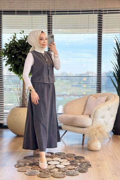 7355 Kot Yelek Etekli Takım Antrasit