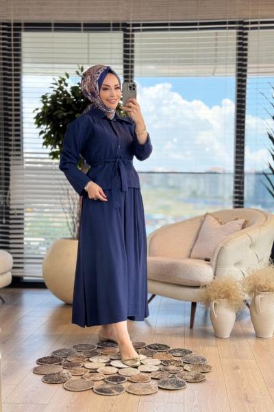 7361 Ön Metal Düğmeli Etekli Takım Lacivert